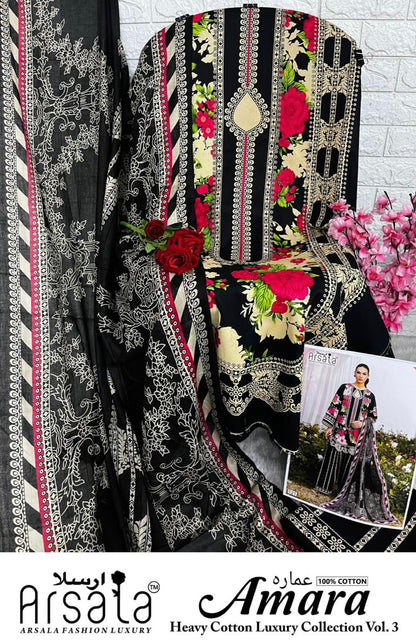 Amara Vol 3 Cotton Luxury Collection Arsala Fashion Lawn Open pic Karachi Salwar Suits Wholesaler Gujarat