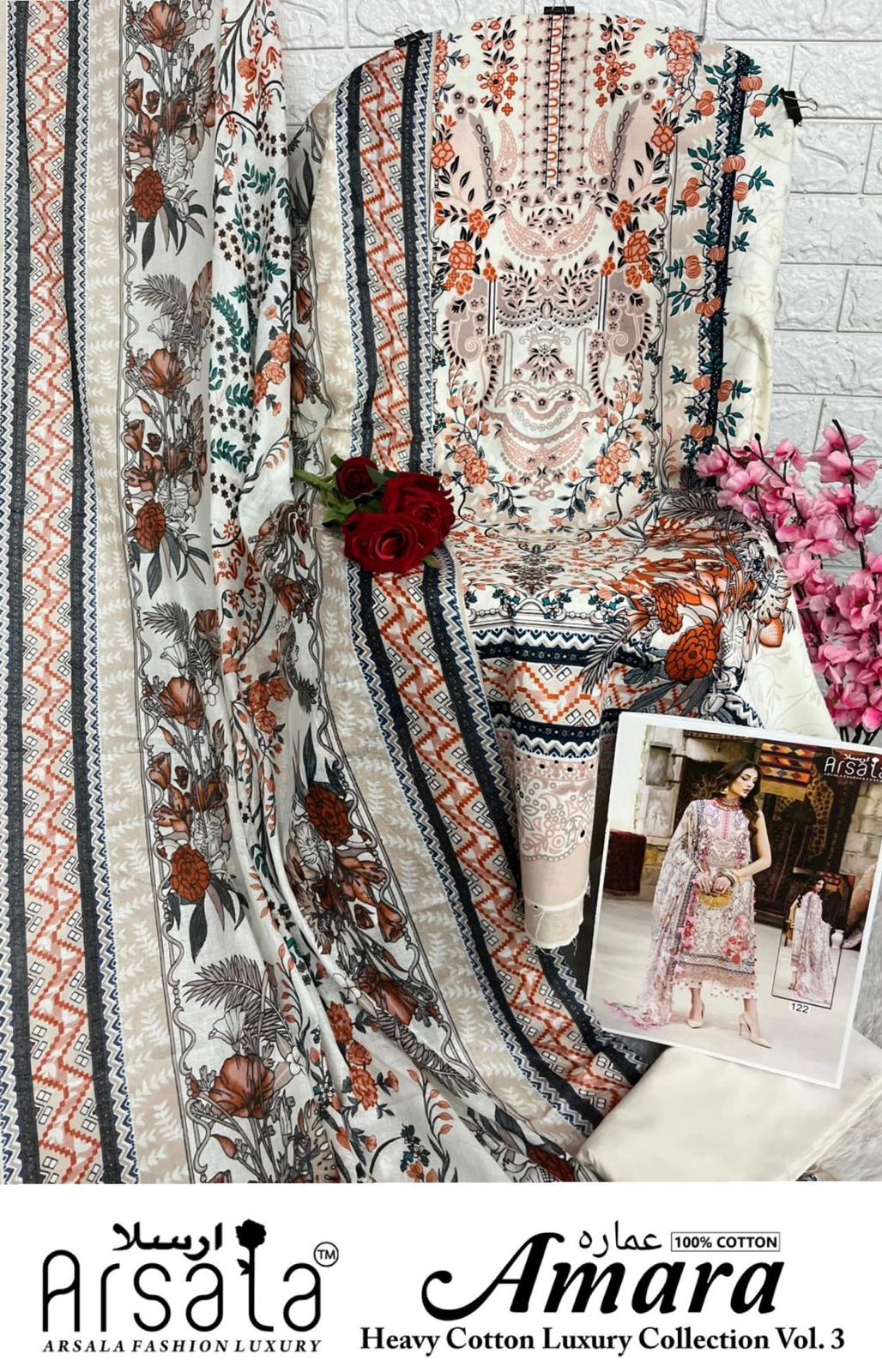 Amara Vol 3 Cotton Luxury Collection Arsala Fashion Lawn Open pic Karachi Salwar Suits Wholesaler Gujarat