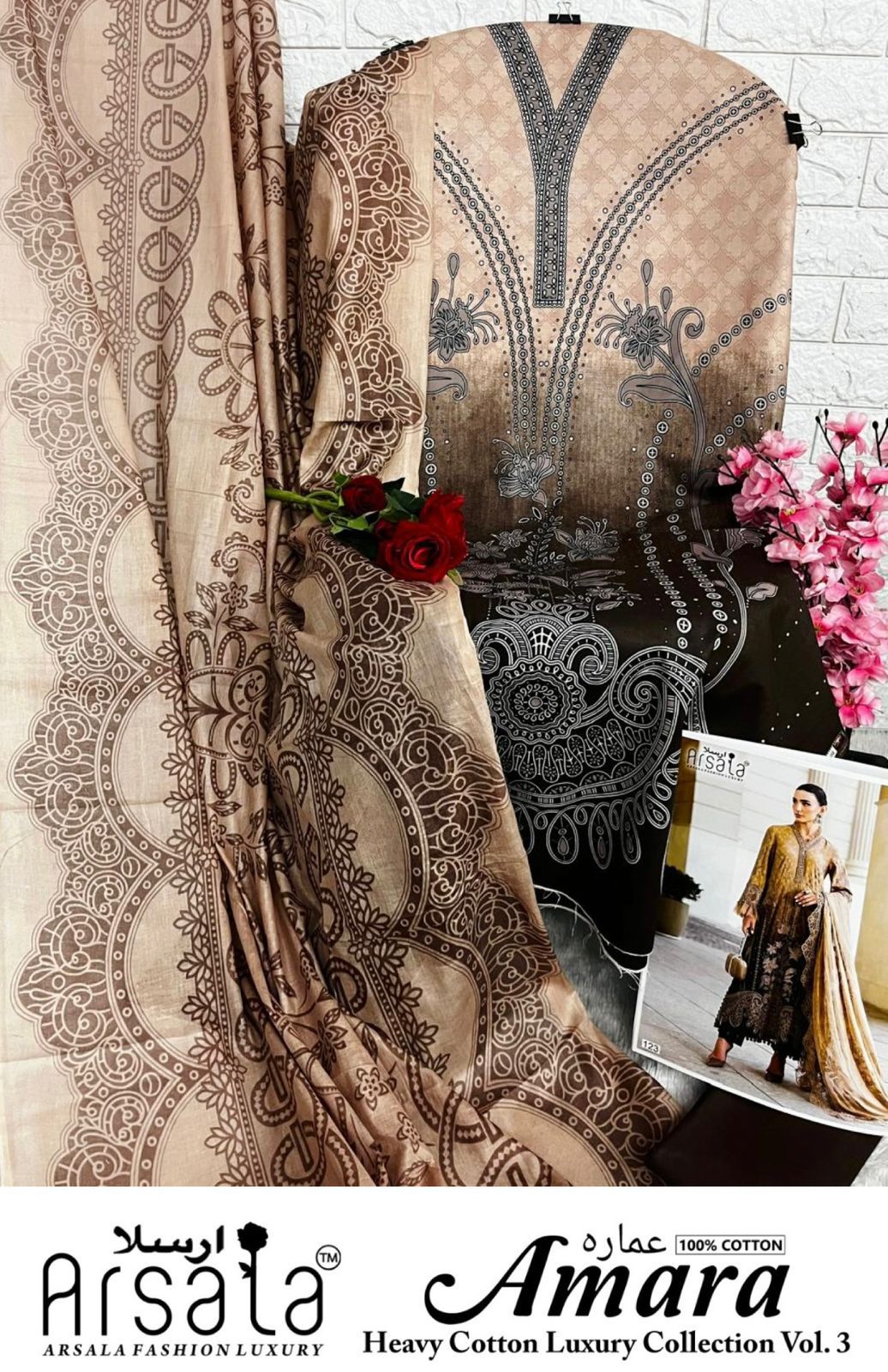 Amara Vol 3 Cotton Luxury Collection Arsala Fashion Lawn Open pic Karachi Salwar Suits Wholesaler Gujarat