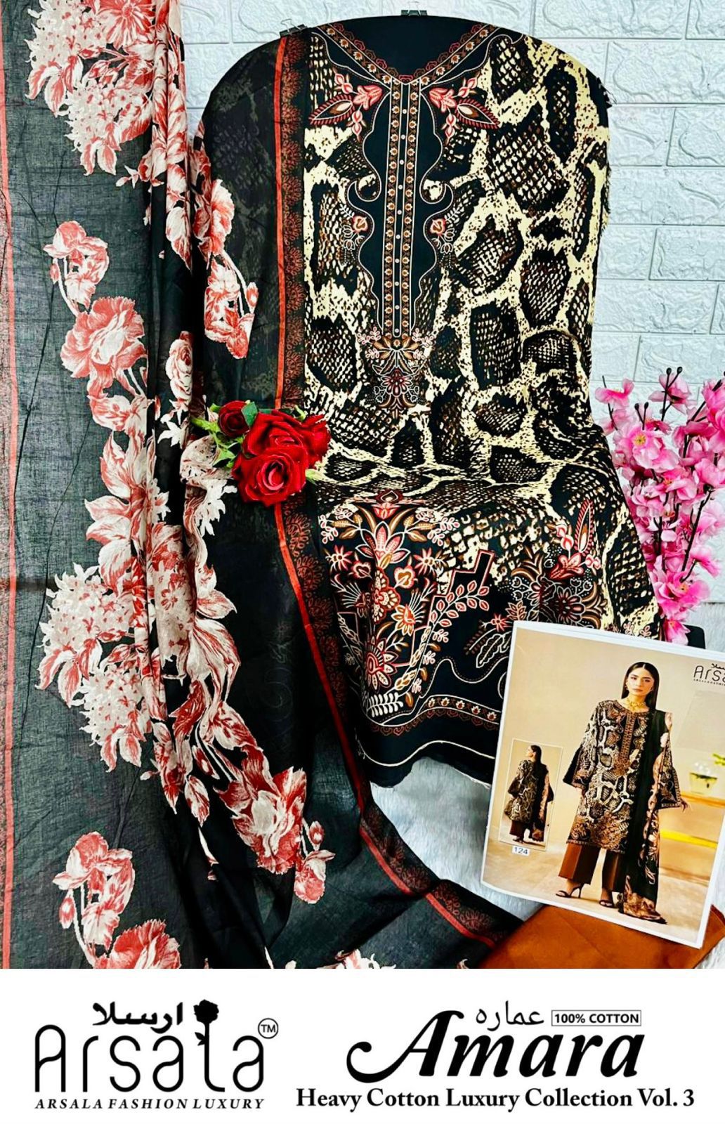 Amara Vol 3 Cotton Luxury Collection Arsala Fashion Lawn Open pic Karachi Salwar Suits Wholesaler Gujarat