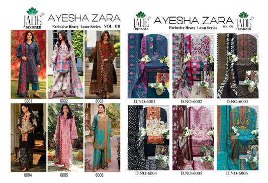 Ayesha Zara Vol 6 Jade Designer Lawn Cotton Open Pic Karachi Salwar Suits Manufacturer Gujarat