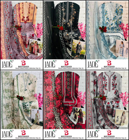 Bin Saeed Vol 21 Jade Mix Cotton Open Pic Karachi Salwar Suits Supplier Gujarat