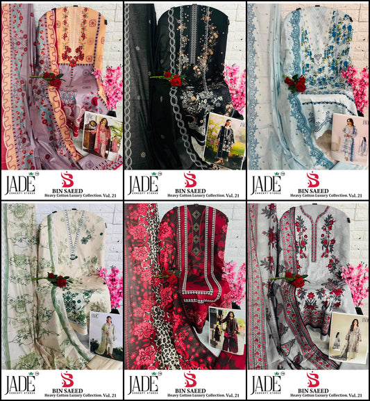 Bin Saeed Vol 21 Jade Mix Cotton Open Pic Karachi Salwar Suits Supplier Gujarat