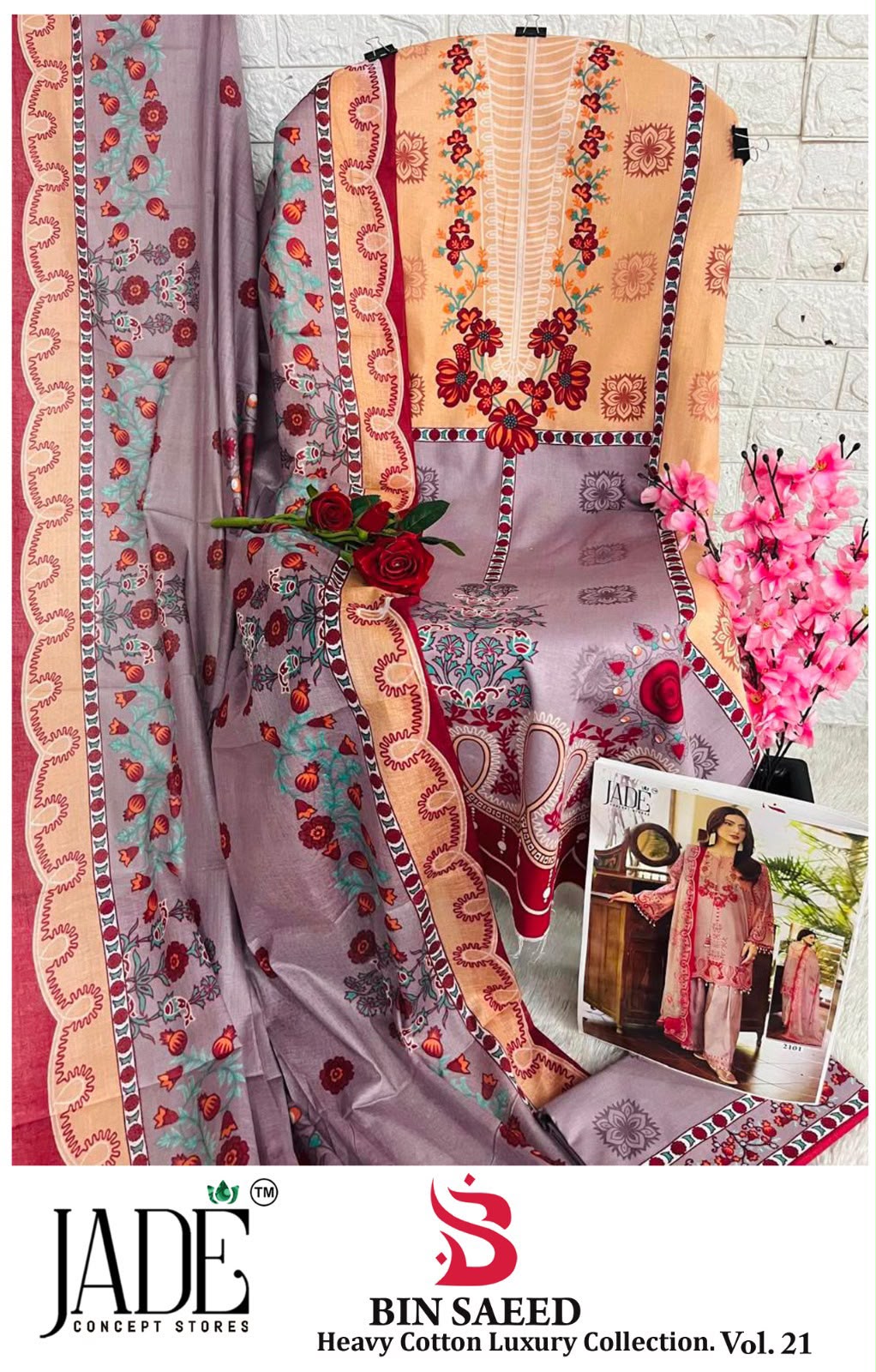 Bin Saeed Vol 21 Jade Mix Cotton Open Pic Karachi Salwar Suits Supplier Gujarat