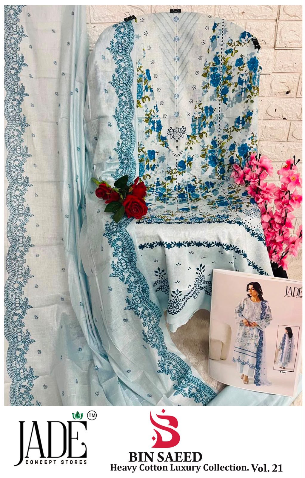 Bin Saeed Vol 21 Jade Mix Cotton Open Pic Karachi Salwar Suits Supplier Gujarat