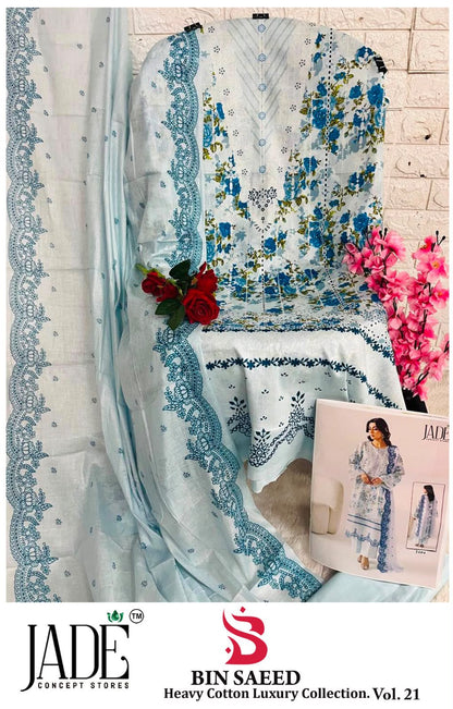 Bin Saeed Vol 21 Jade Mix Cotton Open Pic Karachi Salwar Suits Supplier Gujarat