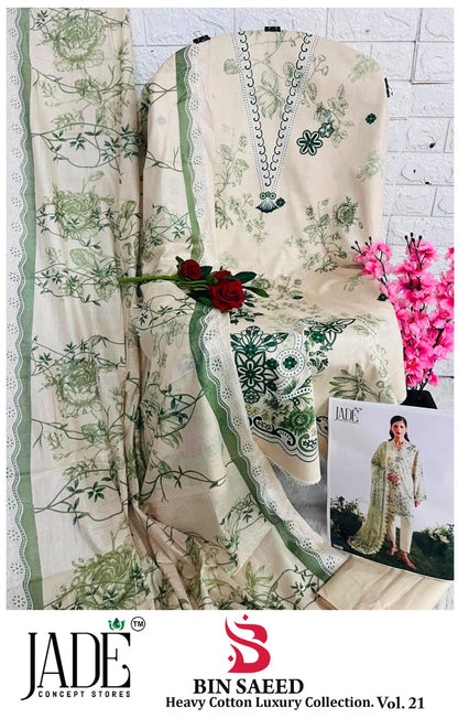 Bin Saeed Vol 21 Jade Mix Cotton Open Pic Karachi Salwar Suits Supplier Gujarat