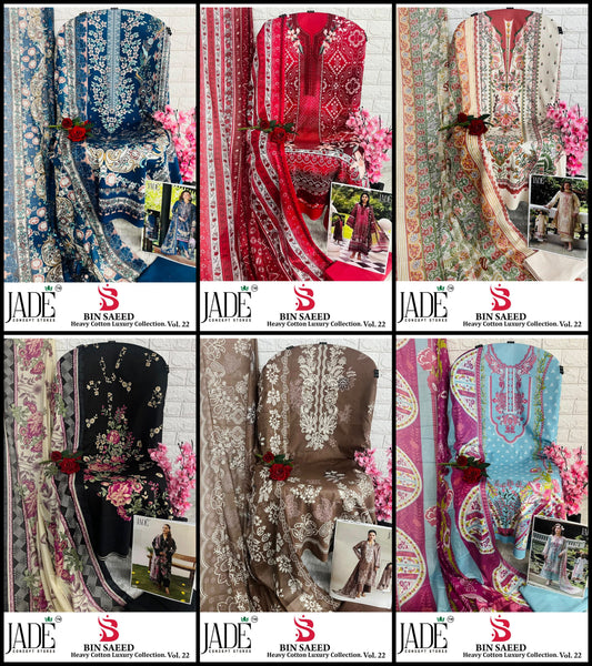 Bin Saeed Vol 22 Jade Cotton Open Pic Karachi Salwar Suits Wholesaler Ahmedabad