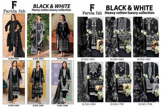 Black And White Farida Fab Lawn Cotton Open Pic Karachi Salwar Suits Exporter India