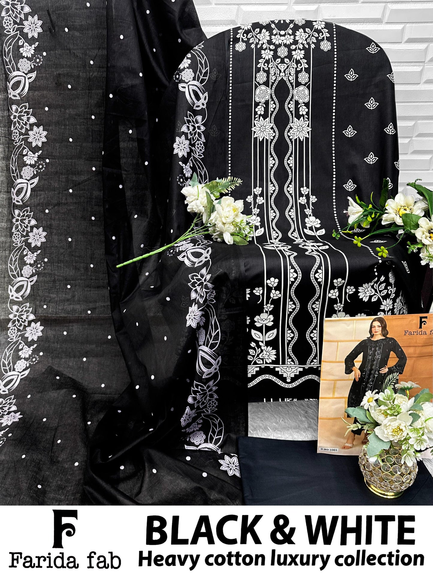 Black And White Farida Fab Lawn Cotton Open Pic Karachi Salwar Suits Exporter India