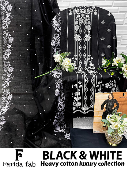 Black And White Farida Fab Lawn Cotton Open Pic Karachi Salwar Suits Exporter India