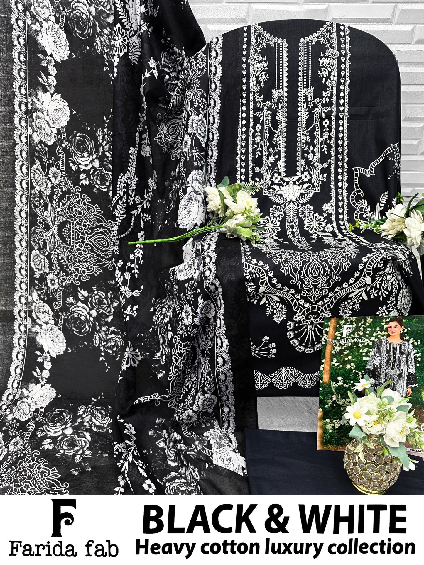 Black And White Farida Fab Lawn Cotton Open Pic Karachi Salwar Suits Exporter India