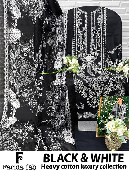 Black And White Farida Fab Lawn Cotton Open Pic Karachi Salwar Suits Exporter India