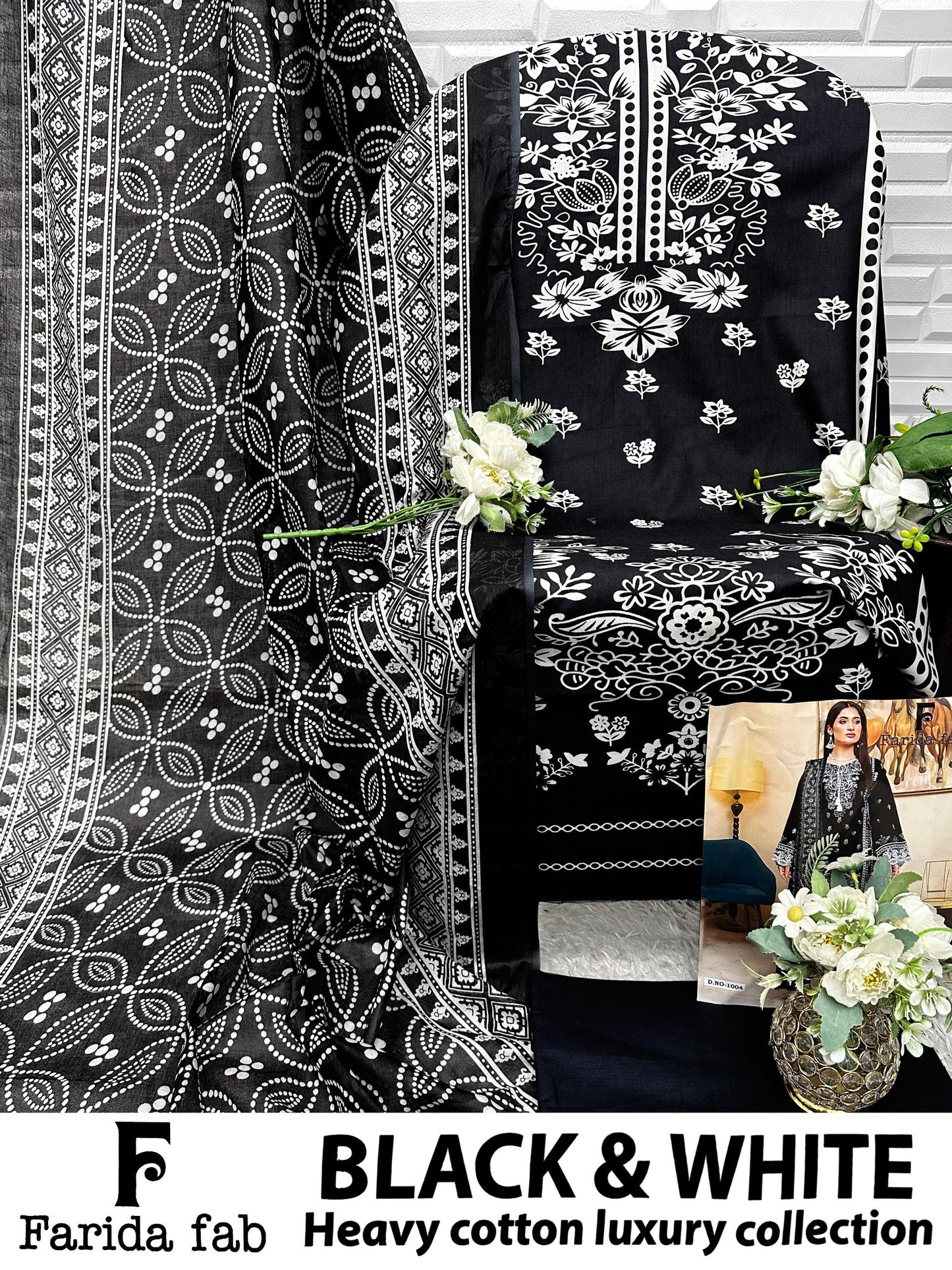 Black And White Farida Fab Lawn Cotton Open Pic Karachi Salwar Suits Exporter India