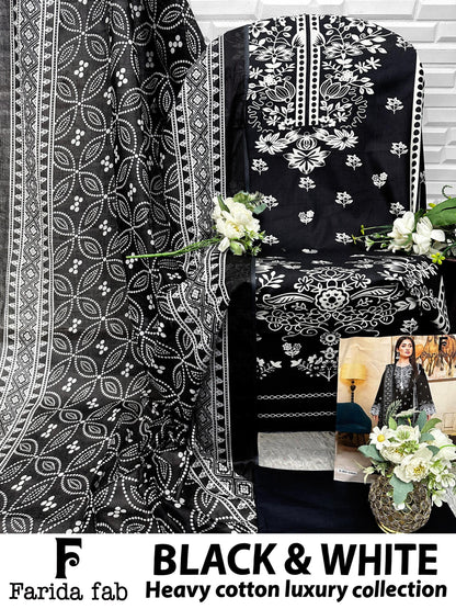 Black And White Farida Fab Lawn Cotton Open Pic Karachi Salwar Suits Exporter India