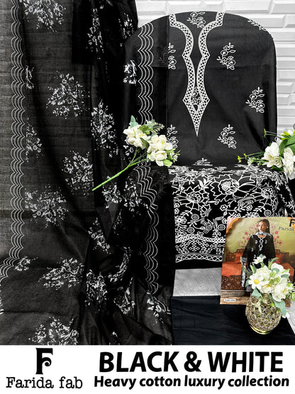 Black And White Farida Fab Lawn Cotton Open Pic Karachi Salwar Suits Exporter India