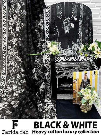 Black And White Farida Fab Lawn Cotton Open Pic Karachi Salwar Suits Exporter India