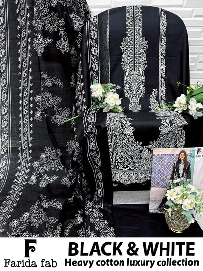 Black And White Farida Fab Lawn Cotton Open Pic Karachi Salwar Suits Exporter India