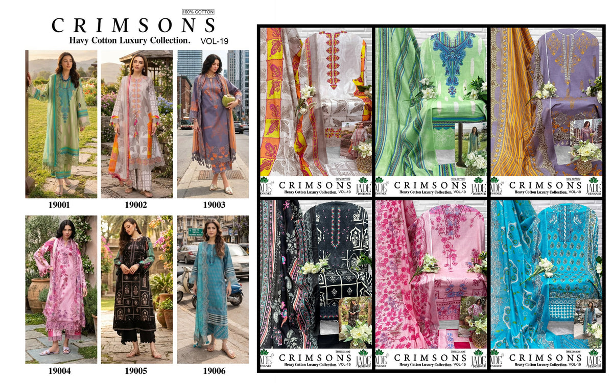 Crimsons Vol 19 Jade Designer Lawn Cotton Open Pic Karachi Salwar Suits Wholesaler Gujarat