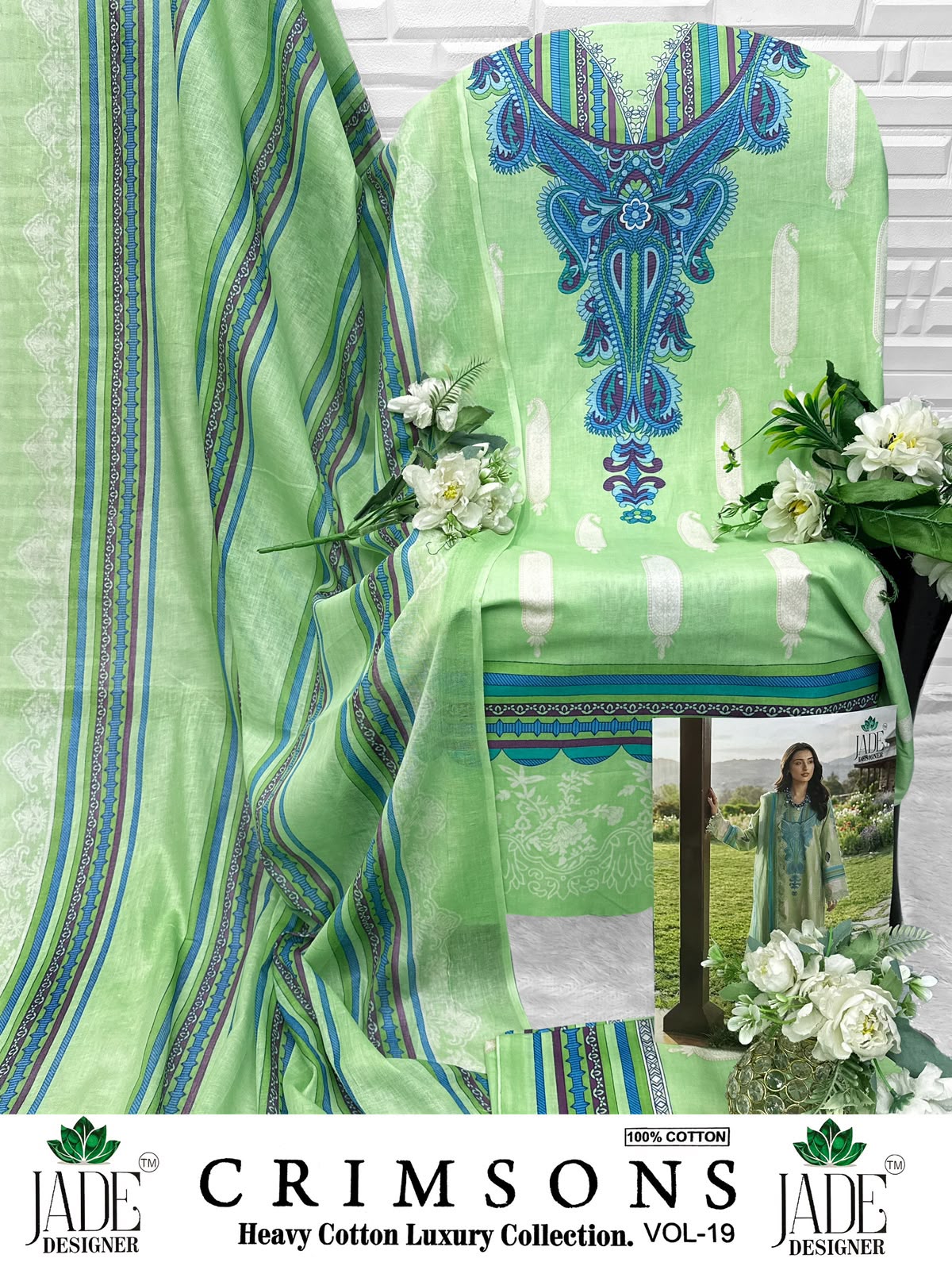Crimsons Vol 19 Jade Designer Lawn Cotton Open Pic Karachi Salwar Suits Wholesaler Gujarat