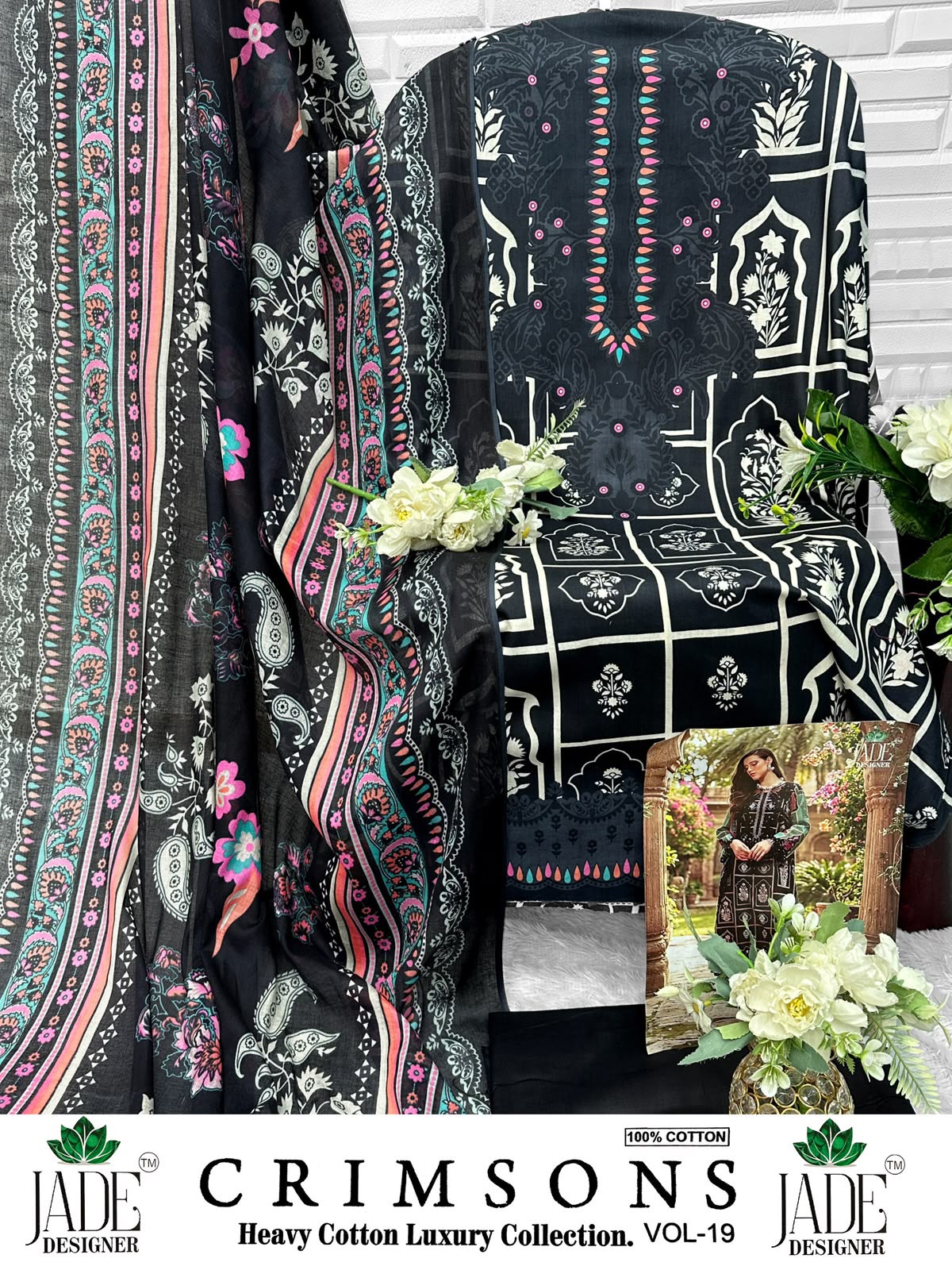 Crimsons Vol 19 Jade Designer Lawn Cotton Open Pic Karachi Salwar Suits Wholesaler Gujarat