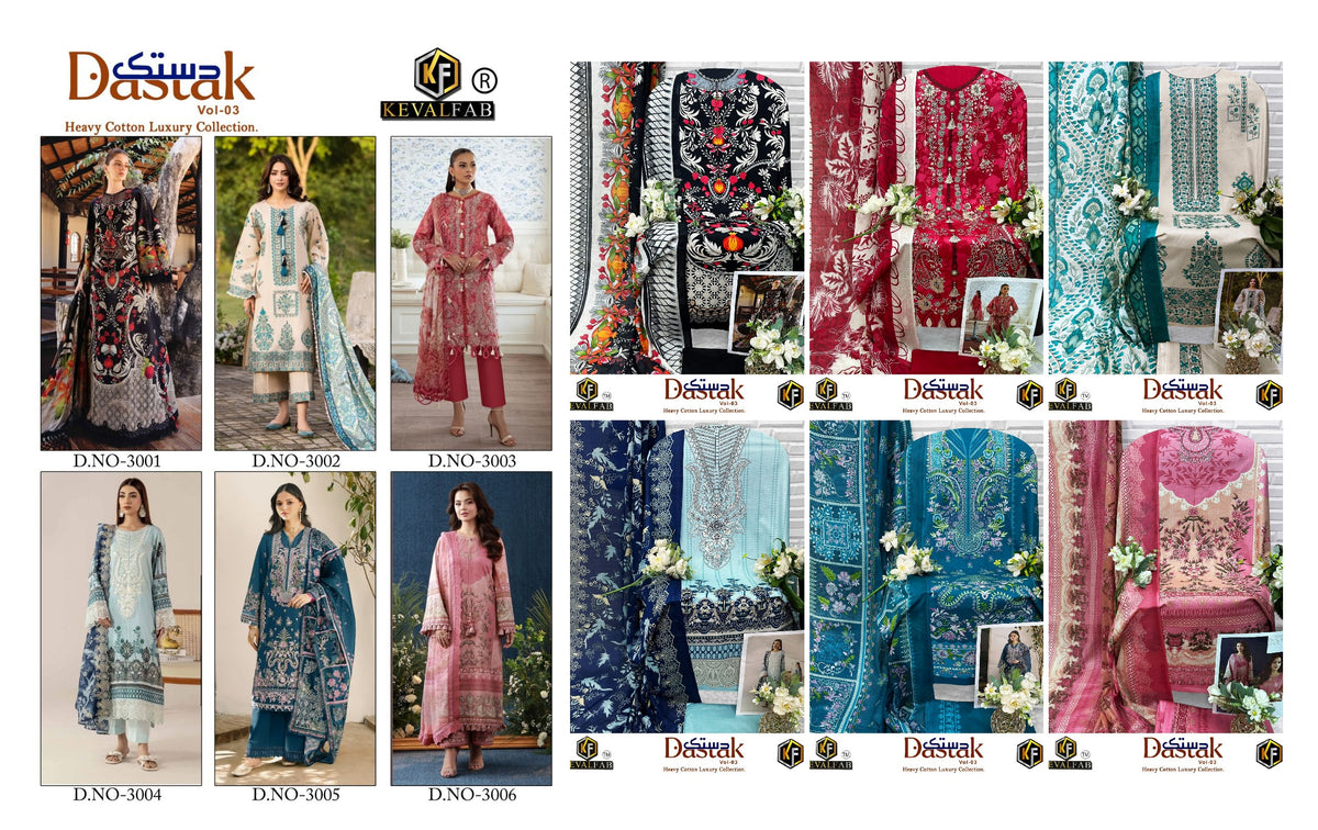 Dastak Vol 3 Keval Fab Lawn Cotton Open pic Karachi Salwar Suits Supplier India