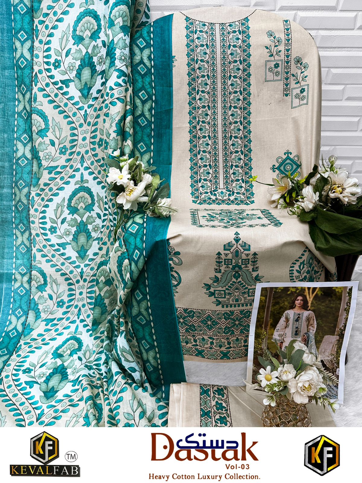 Dastak Vol 3 Keval Fab Lawn Cotton Open pic Karachi Salwar Suits Supplier India