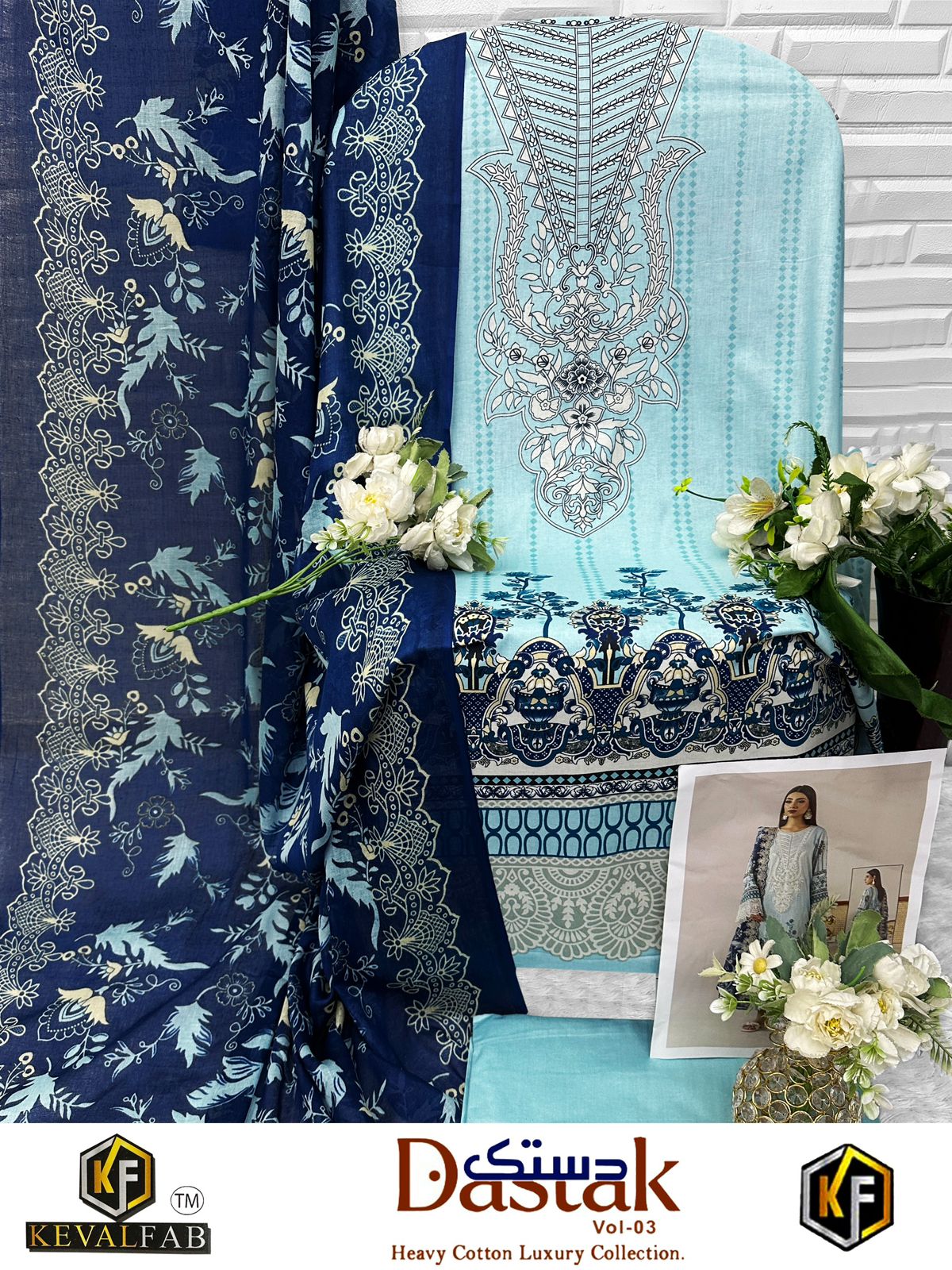 Dastak Vol 3 Keval Fab Lawn Cotton Open pic Karachi Salwar Suits Supplier India