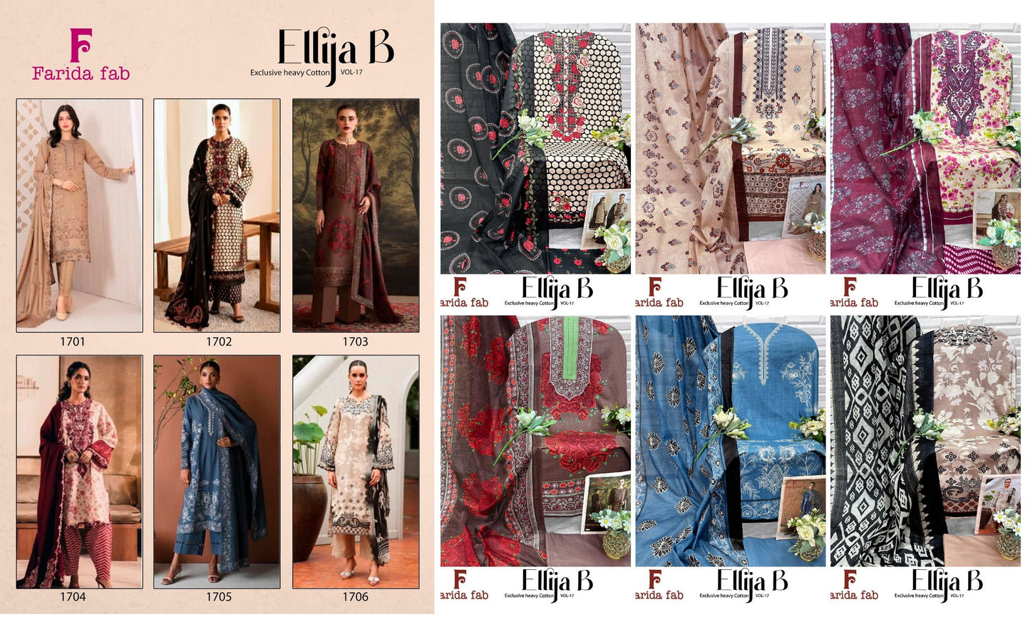 Ellija B Vol 17 Farida Fab Lawn Cotton Open Photo Karachi Salwar Suits Exporter