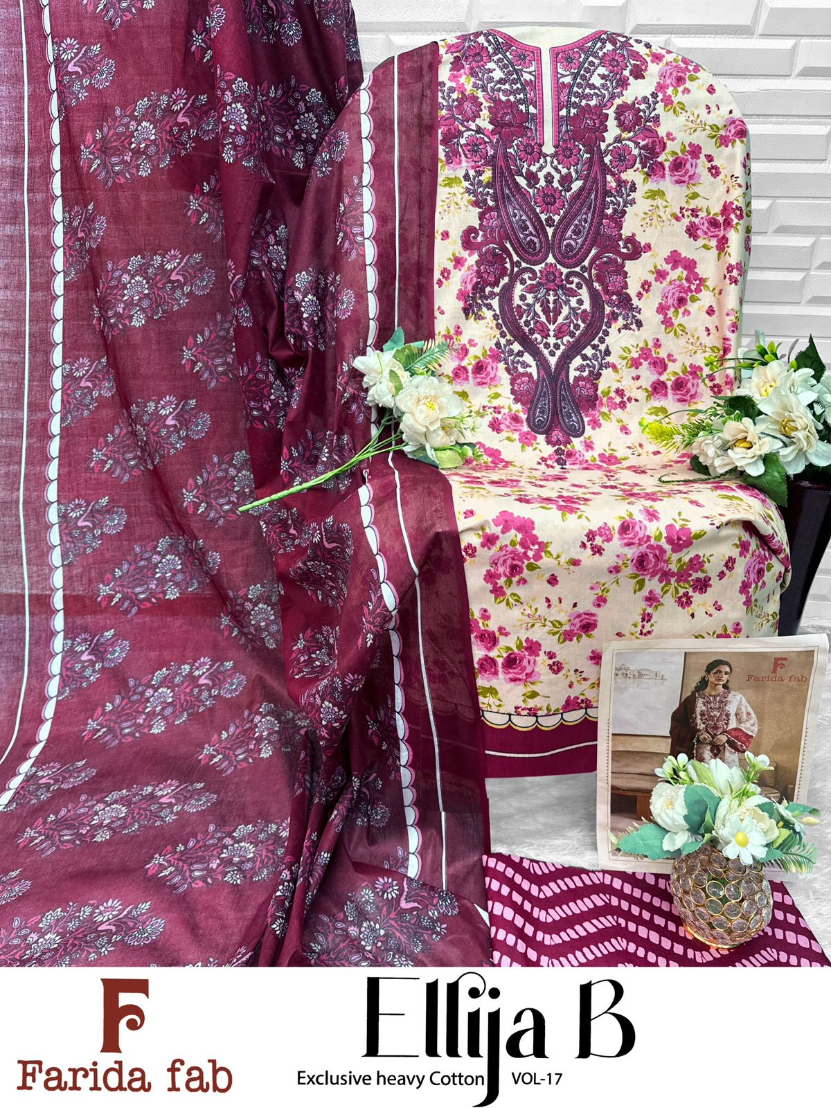 Ellija B Vol 17 Farida Fab Lawn Cotton Open Photo Karachi Salwar Suits Exporter