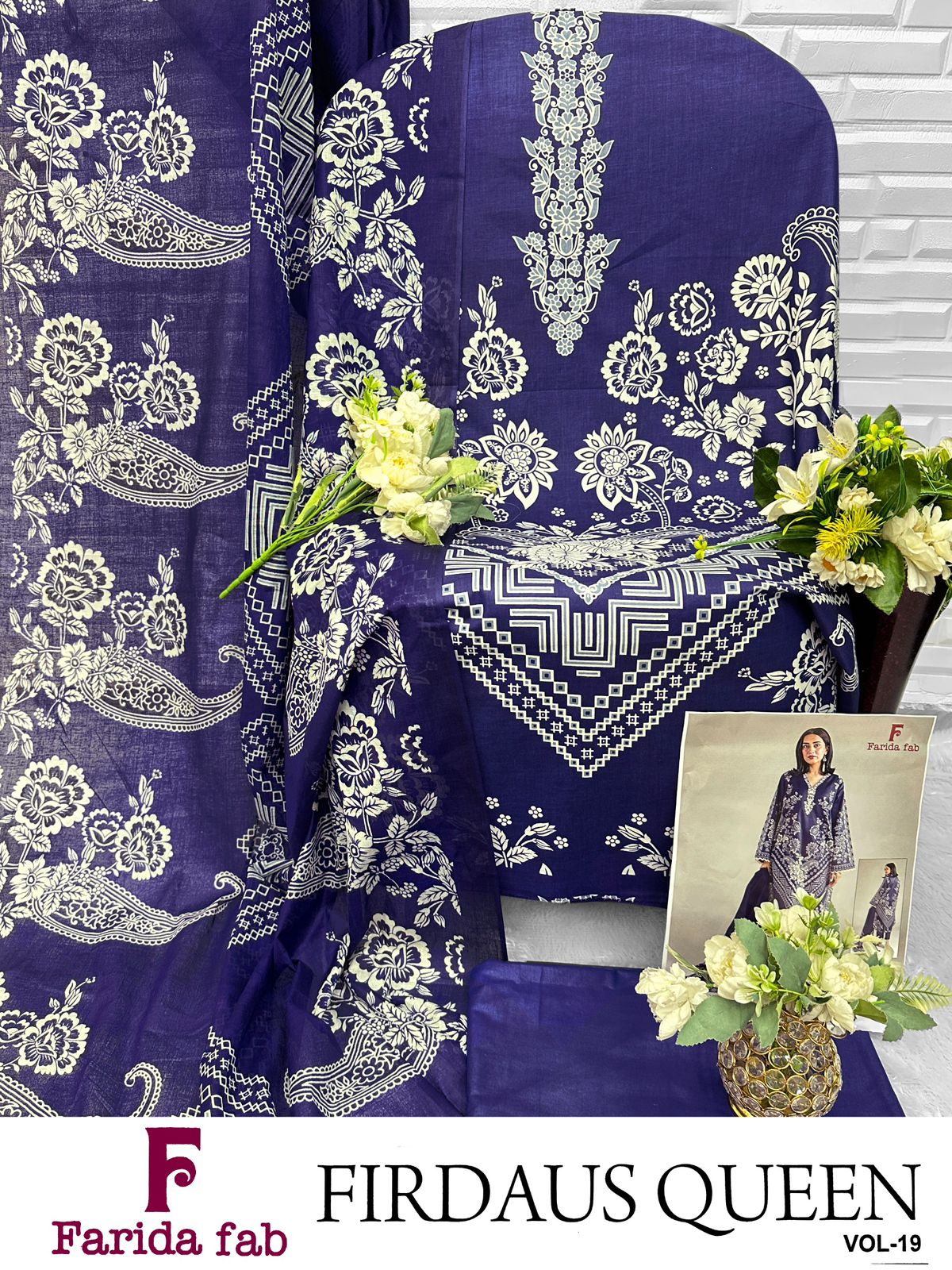 Firdaus Queen Vol 19 Farida Fab Mix Cotton OPEN PIC Karachi Salwar Suits Wholesale Rate