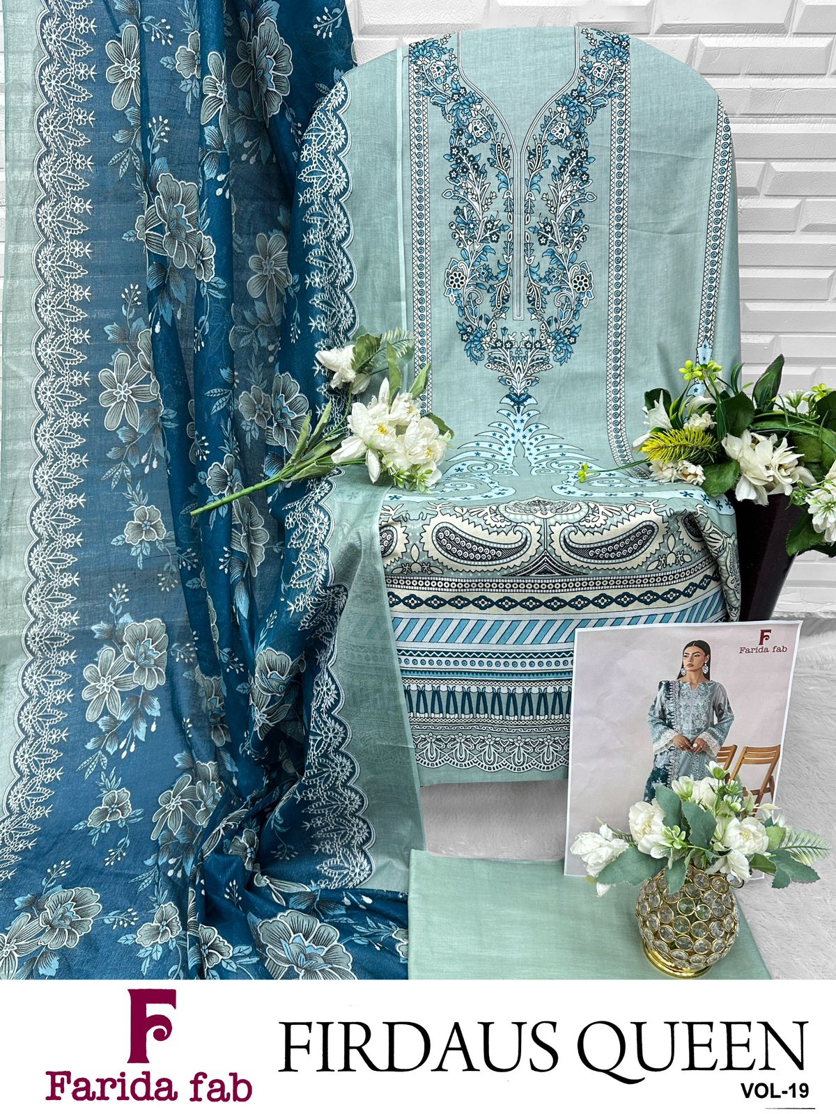 Firdaus Queen Vol 19 Farida Fab Mix Cotton OPEN PIC Karachi Salwar Suits Wholesale Rate