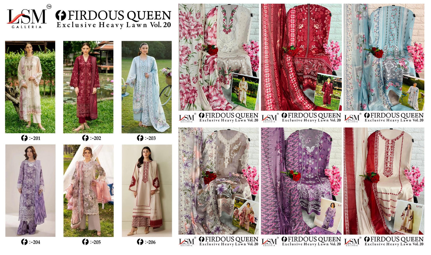 Firdous Queen Vol 20 Lsm Galleria Lawn Cotton Open Pic Karachi Salwar Suits Supplier