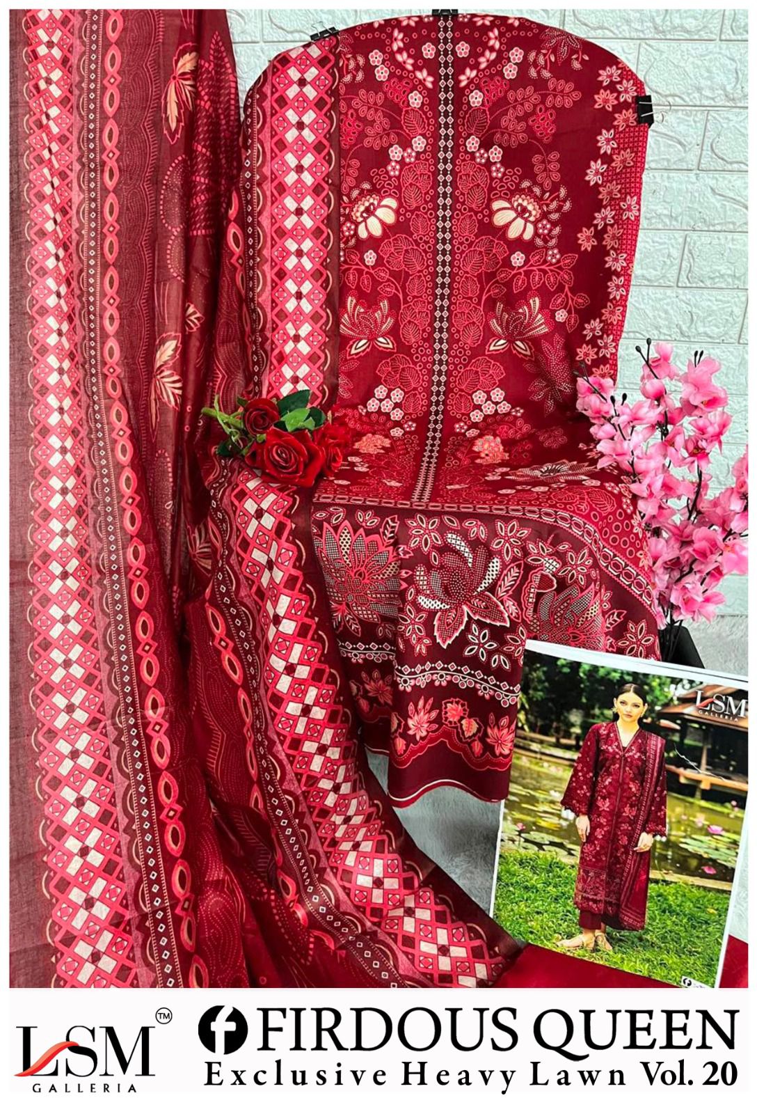 Firdous Queen Vol 20 Lsm Galleria Lawn Cotton Open Pic Karachi Salwar Suits Supplier