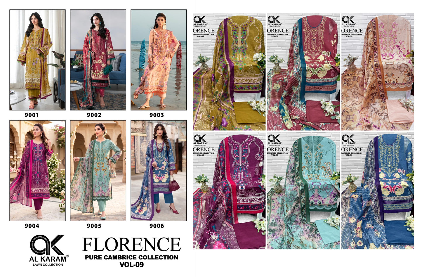 Florence Vol 9 Al Karam Cambric Cotton Open Pic Karachi Salwar Suits Manufacturer Gujarat