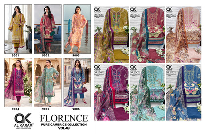 Florence Vol 9 Al Karam Cambric Cotton Open Pic Karachi Salwar Suits Manufacturer Gujarat