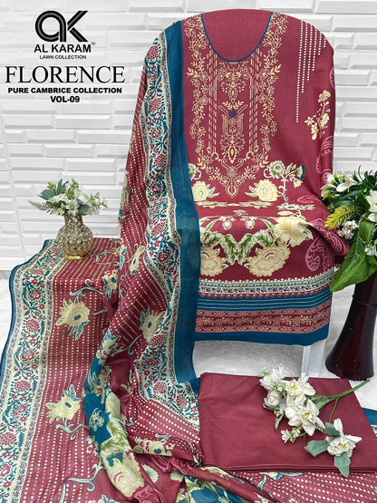 Florence Vol 9 Al Karam Cambric Cotton Open Pic Karachi Salwar Suits Manufacturer Gujarat