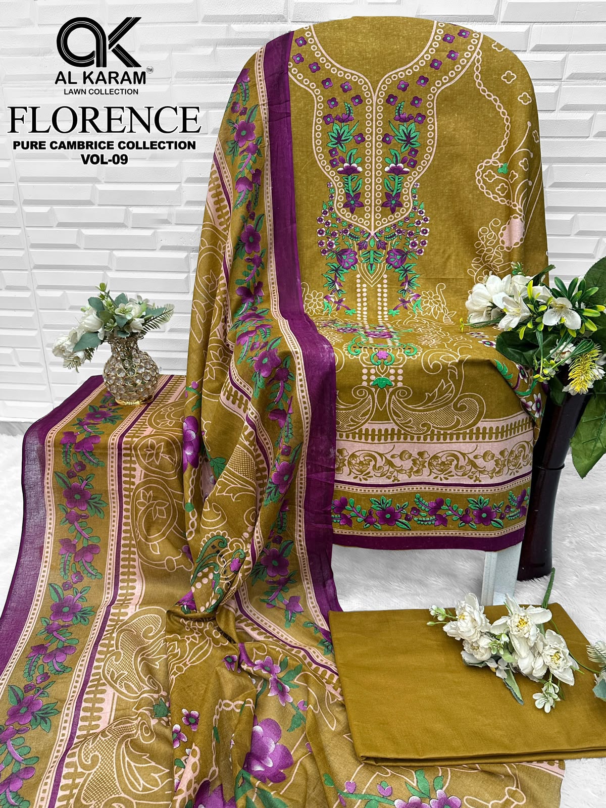 Florence Vol 9 Al Karam Cambric Cotton Open Pic Karachi Salwar Suits Manufacturer Gujarat