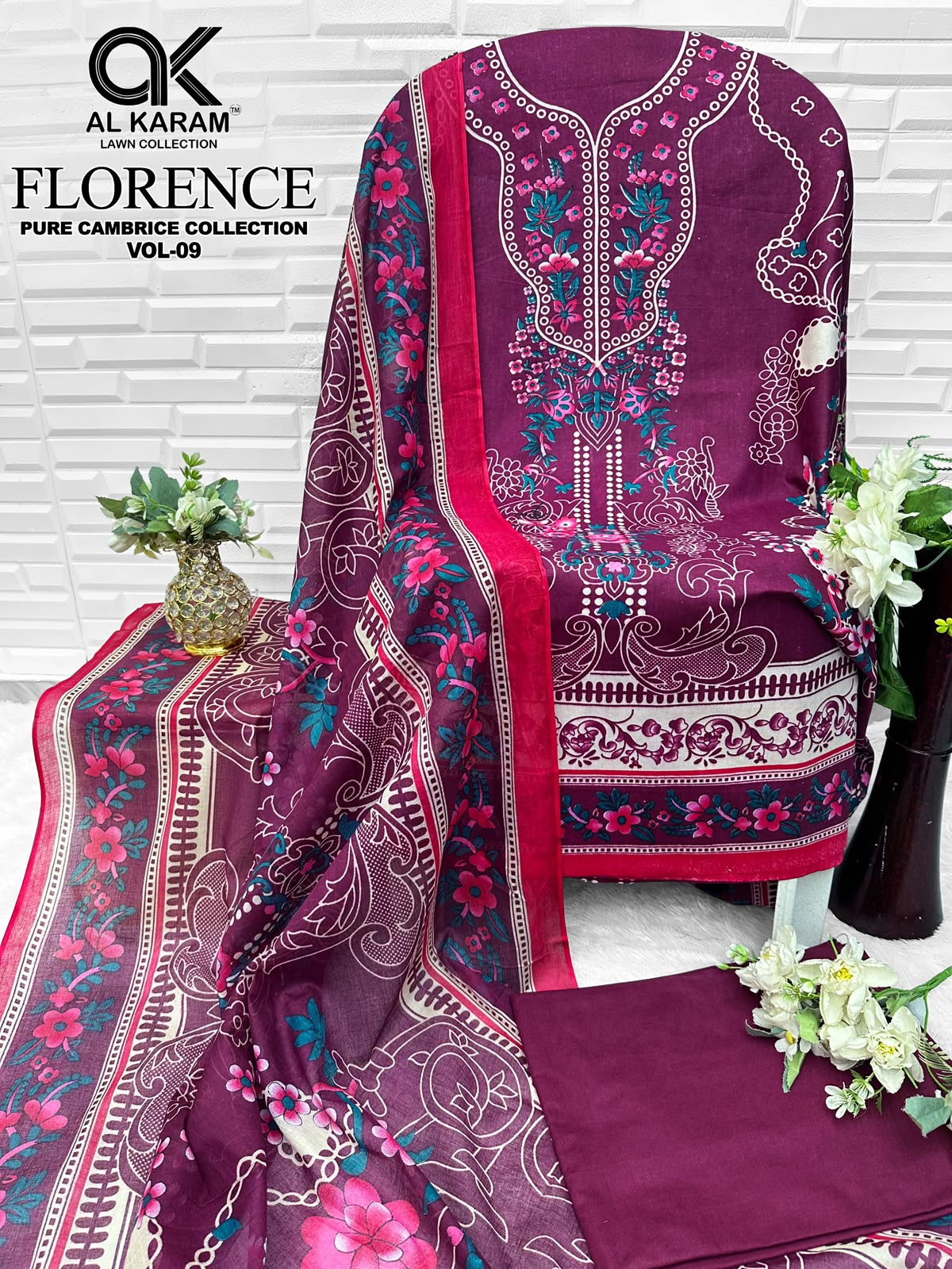 Florence Vol 9 Al Karam Cambric Cotton Open Pic Karachi Salwar Suits Manufacturer Gujarat