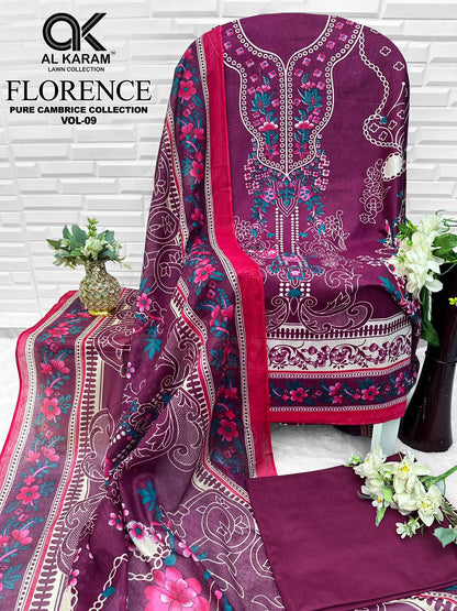 Florence Vol 9 Al Karam Cambric Cotton Open Pic Karachi Salwar Suits Manufacturer Gujarat