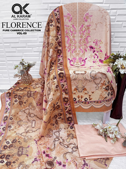 Florence Vol 9 Al Karam Cambric Cotton Open Pic Karachi Salwar Suits Manufacturer Gujarat