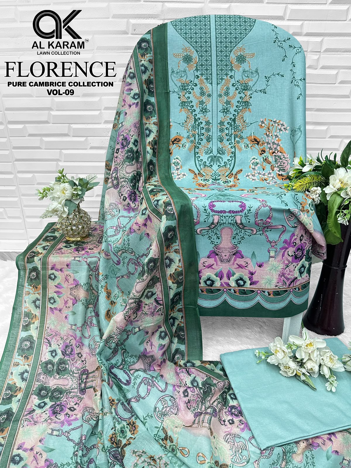 Florence Vol 9 Al Karam Cambric Cotton Open Pic Karachi Salwar Suits Manufacturer Gujarat