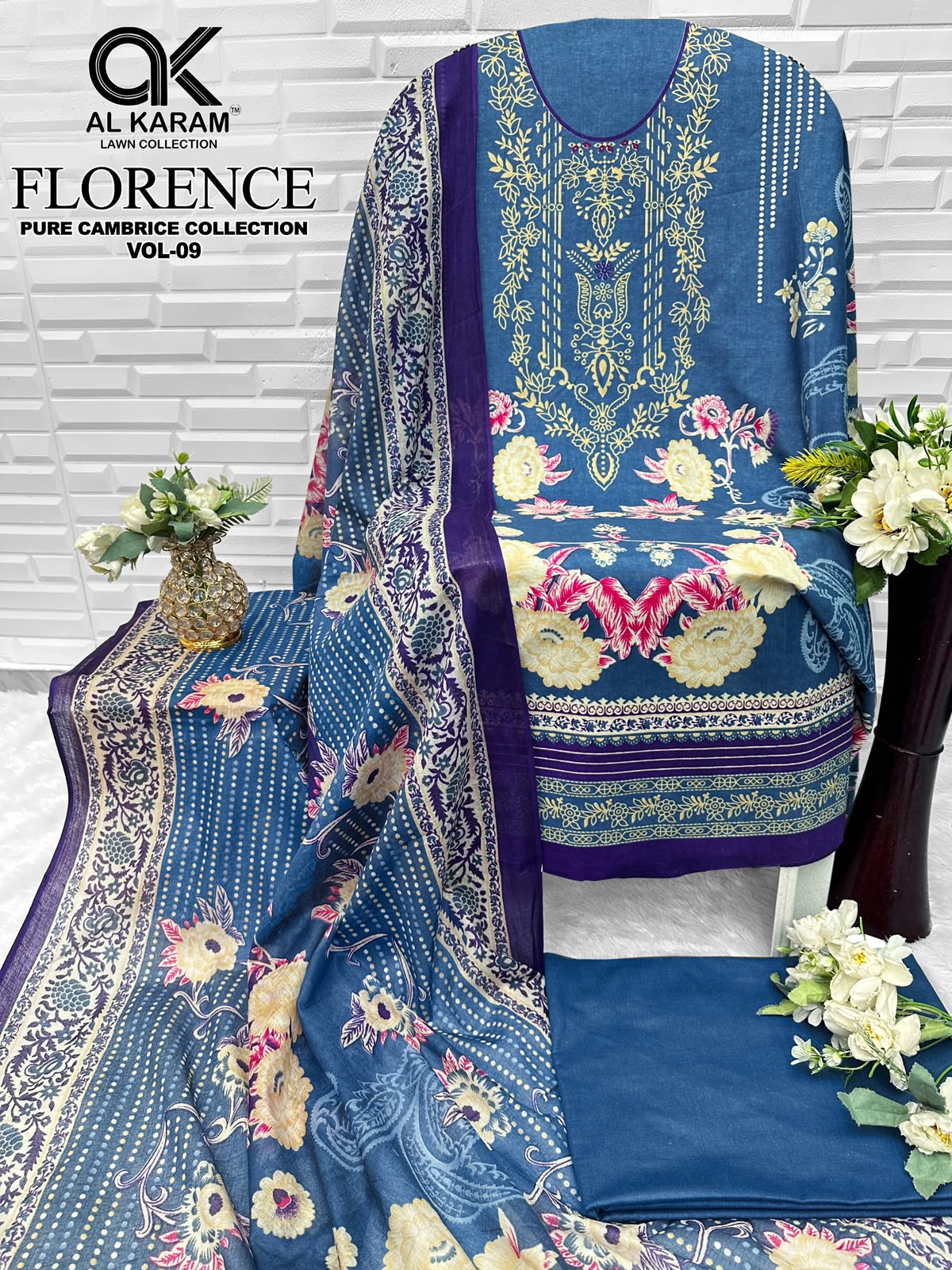 Florence Vol 9 Al Karam Cambric Cotton Open Pic Karachi Salwar Suits Manufacturer Gujarat