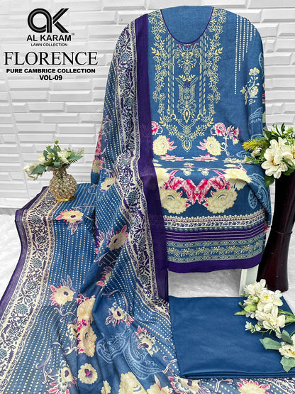 Florence Vol 9 Al Karam Cambric Cotton Open Pic Karachi Salwar Suits Manufacturer Gujarat