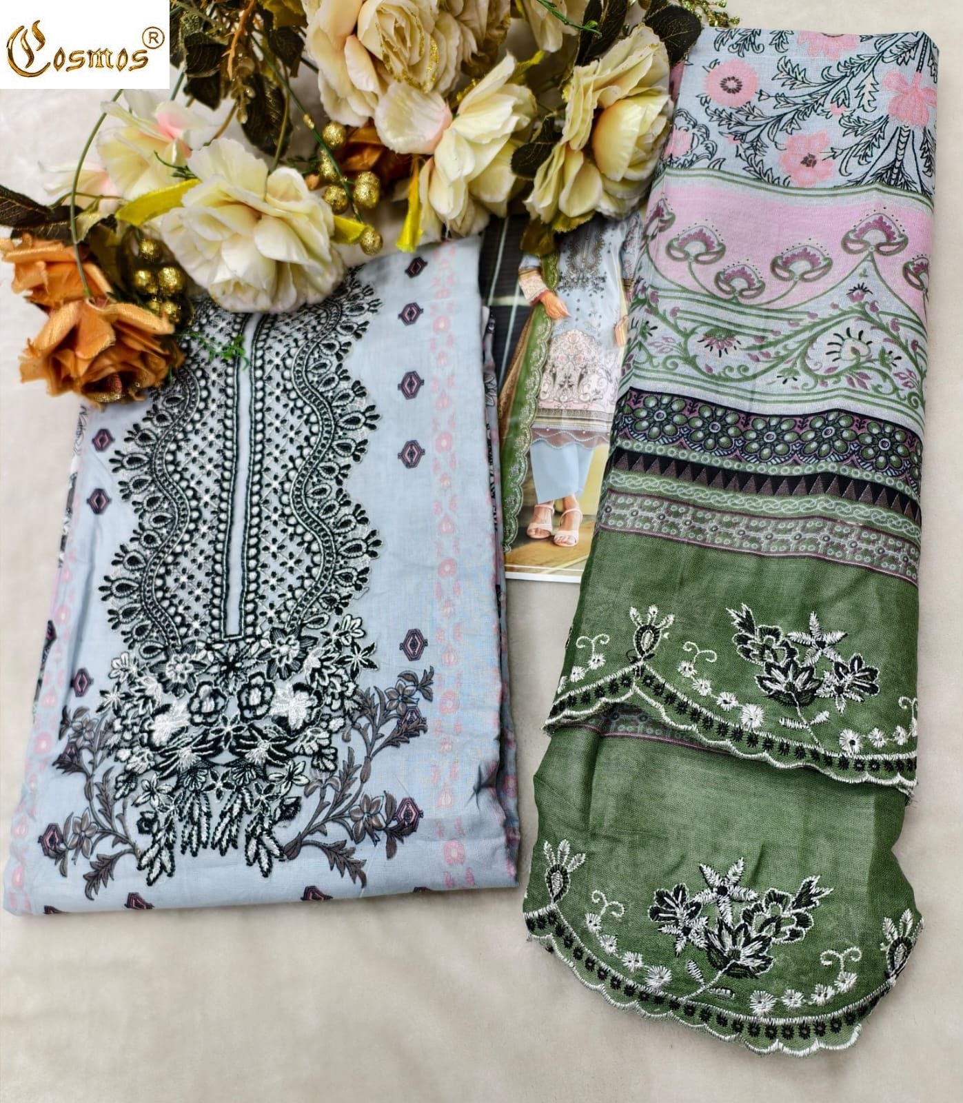 Needle Wonder Vol 5 Cosmos Fashion Lawn Cotton Open pic Karachi Salwar Suits Wholesaler India