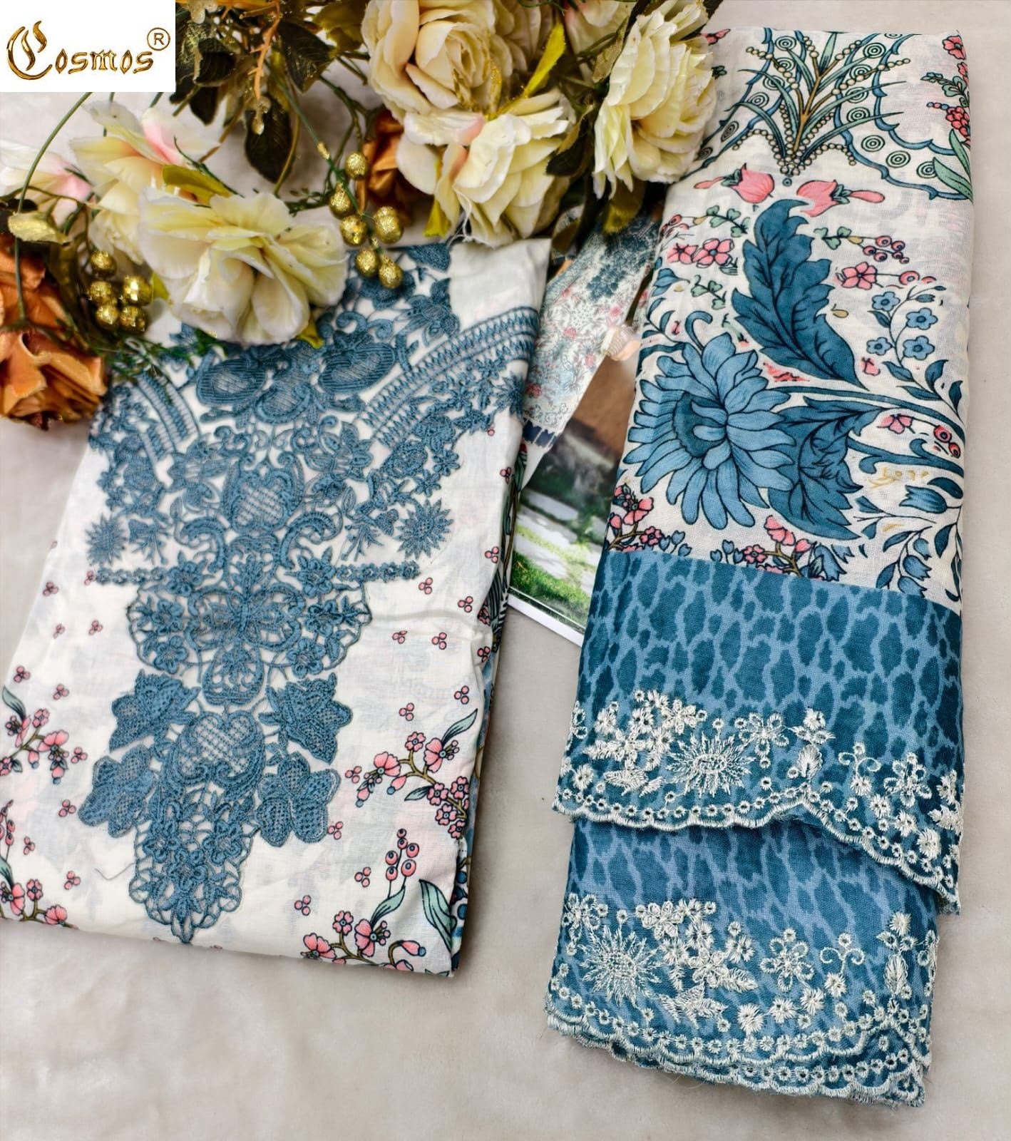 Needle Wonder Vol 5 Cosmos Fashion Lawn Cotton Open pic Karachi Salwar Suits Wholesaler India