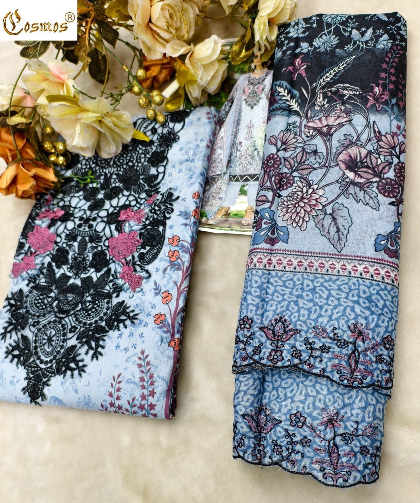 Needle Wonder Vol 5 Cosmos Fashion Lawn Cotton Open pic Karachi Salwar Suits Wholesaler India