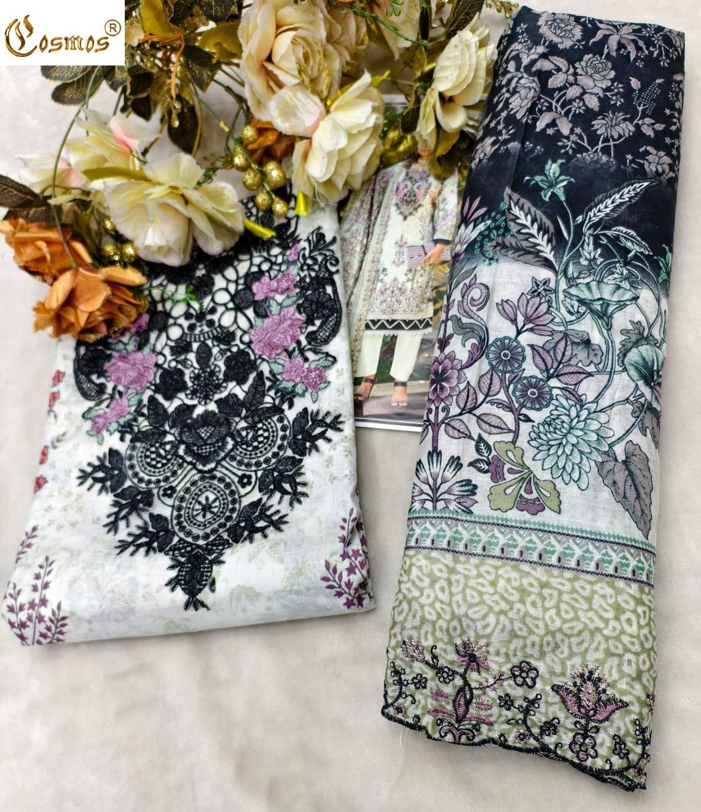 Needle Wonder Vol 5 Cosmos Fashion Lawn Cotton Open pic Karachi Salwar Suits Wholesaler India
