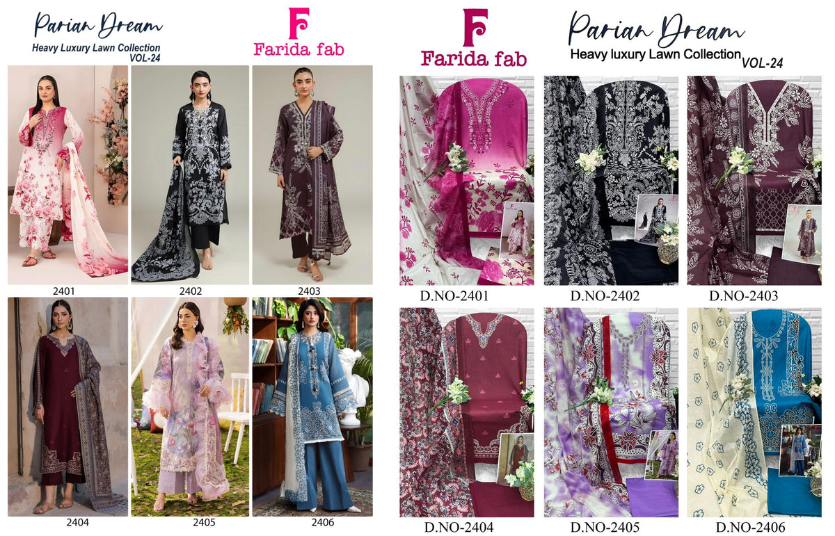 Parian Dream Vol 24 Farida Fab Lawn Cotton Open Pic Karachi Salwar Suits Supplier