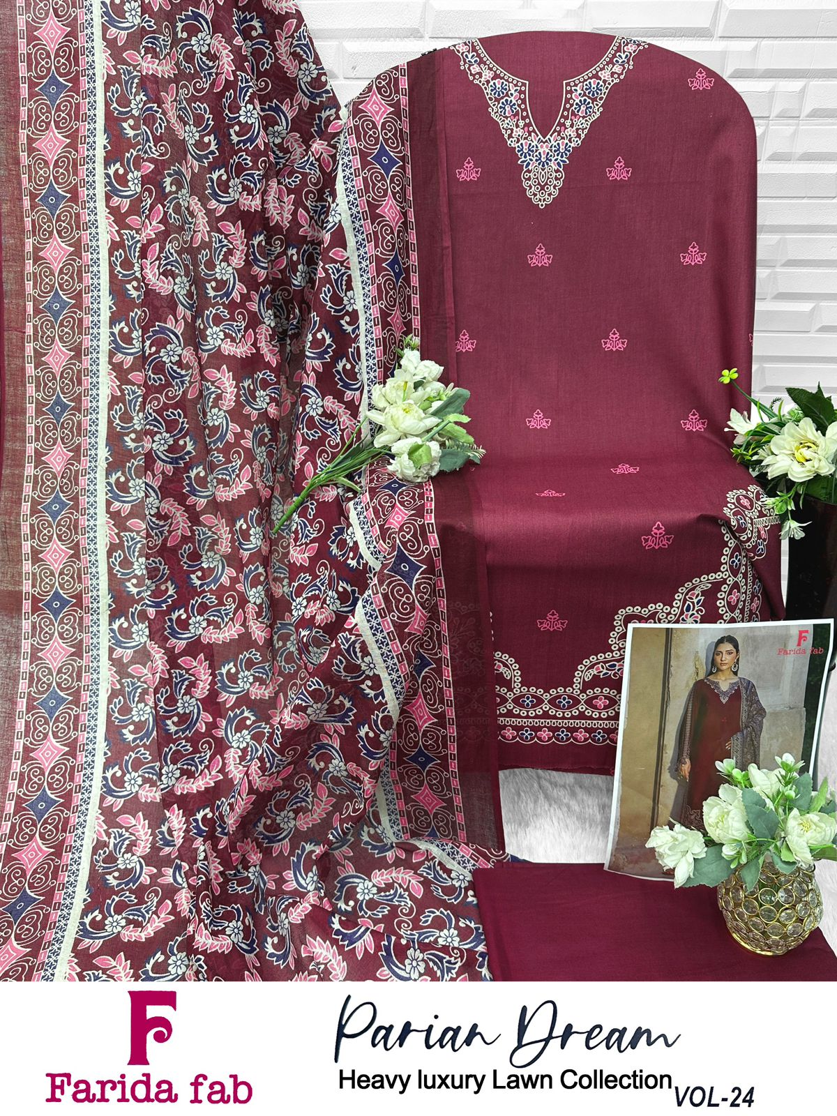 Parian Dream Vol 24 Farida Fab Lawn Cotton Open Pic Karachi Salwar Suits Supplier